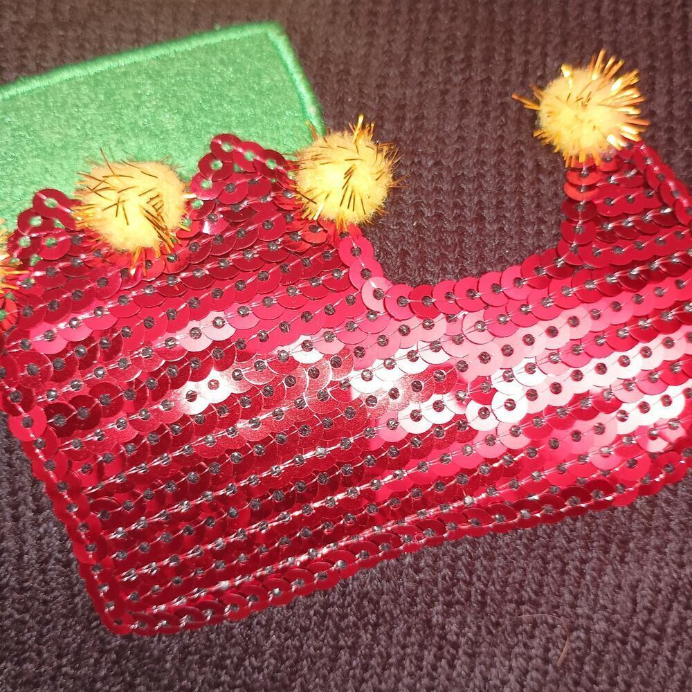 Christmas Sweater "Treat Your Elf" Ugly Sweater Sequins PomPom Bells NWT Size LG - Picture 6 of 10